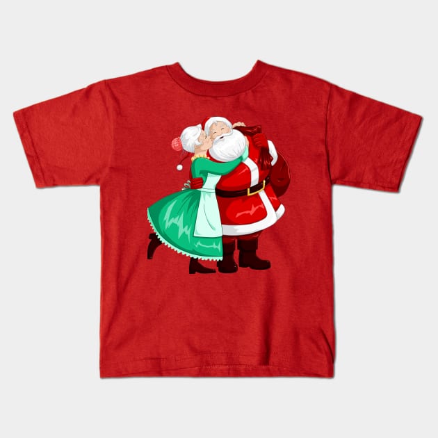 Mrs Claus Kisses Santa On Cheek And Hugs Kids T-Shirt by LironPeer
